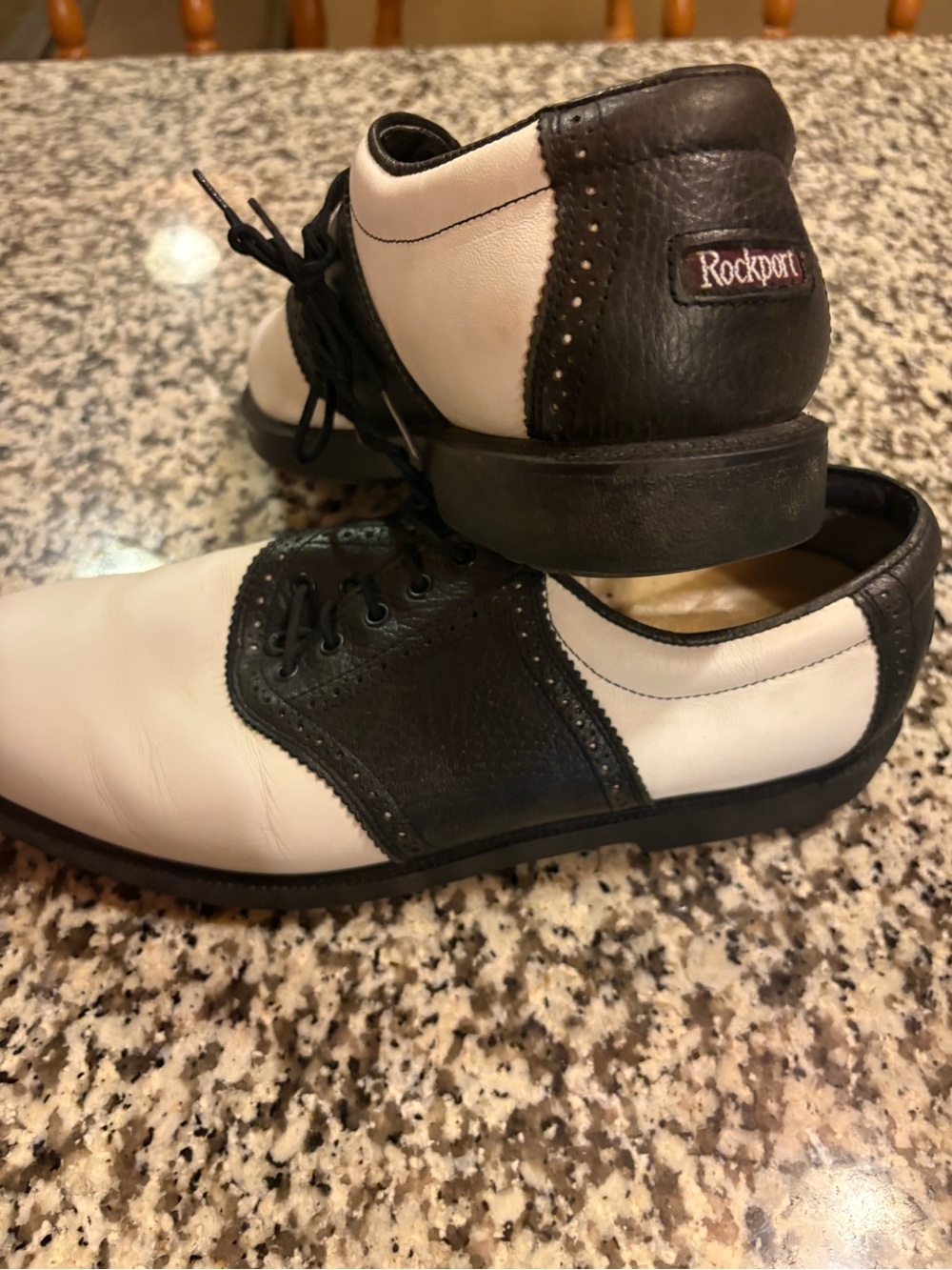 Rockport Black and White Saddle Oxfords — Two-Tone Leather Lace-Ups